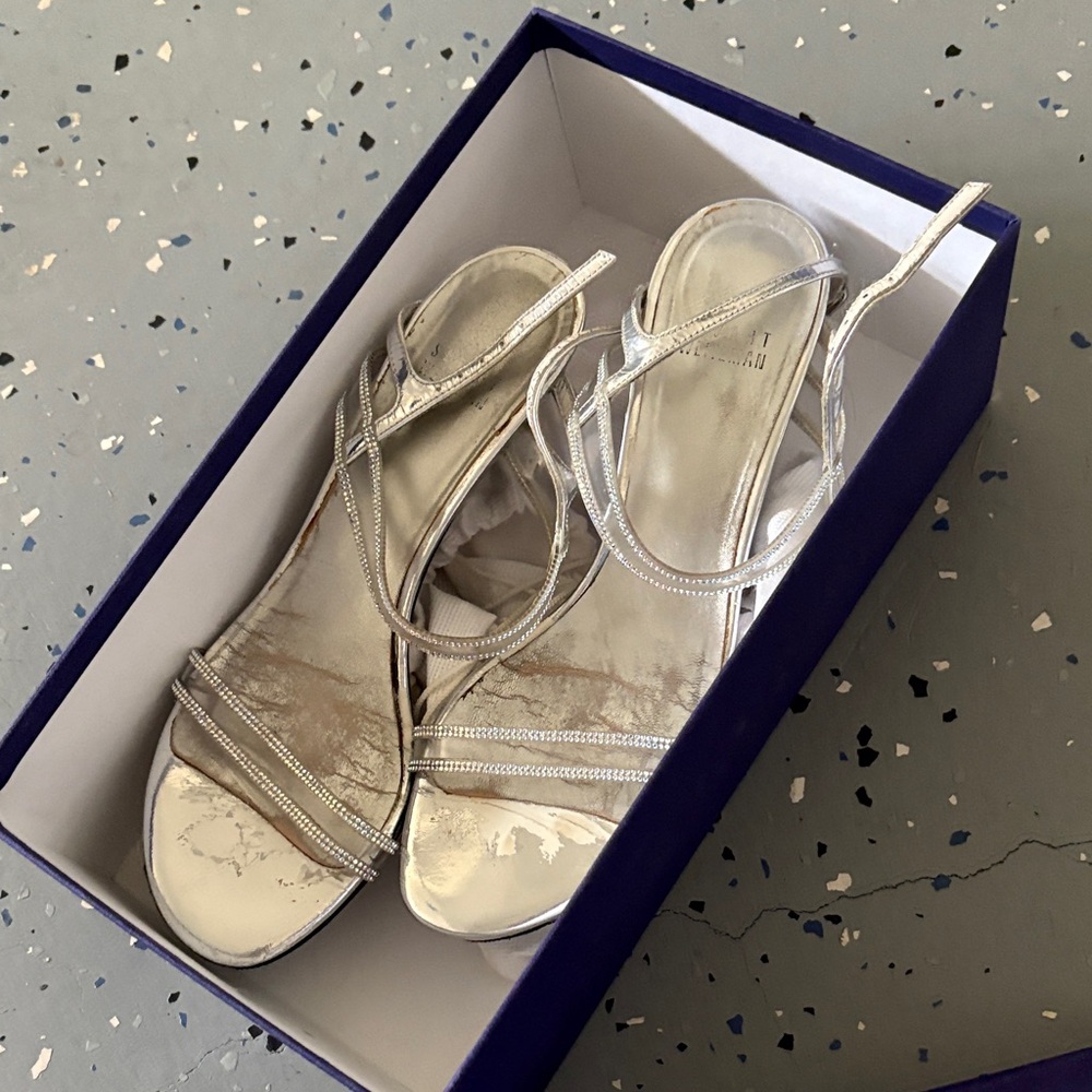 Stuart Weitzman Silver Strappy Heels